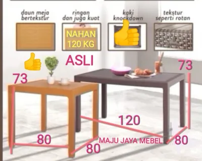 MEJA MAKAN SERBA GUNA 80/CAFFE/TULIS/TV.BESAR PLASTIK ROTAN SUPER KUAT TEBAL TRMURAH