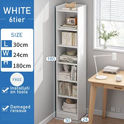 Sofya 6/5 Tier Bookshelf Bookcase Display Case Utility Shelf Multi-Layer Storage Rak Buku Rack Kabinet Buku Simple Narrow Slit Small Bookcase 书柜书架