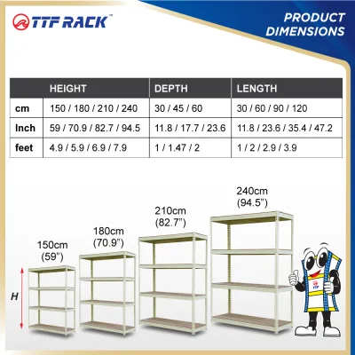 TTF Rack™️ VITAL RACK H150-240cm/Rak Besi Serbaguna Boltless Rack Storage Rack Organizer Rak Dapur Office Rack Besi Rack