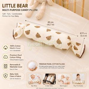 Baby Soothing Pillow Newborn Anti Startle Pillow Baby Bolster Cylinder Pillow for Cuddling Soothing Anti Roll Positioner Baby Cotton Gauze Candy Pillow