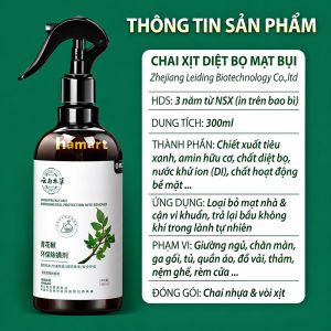 Chai 300ml Xịt Diệt Bọ Mạt Bụi Tiêu Xanh Chăn Ga Giường Tủ Quần Áo Hamart Hết Ngứa Ngủ Ngon