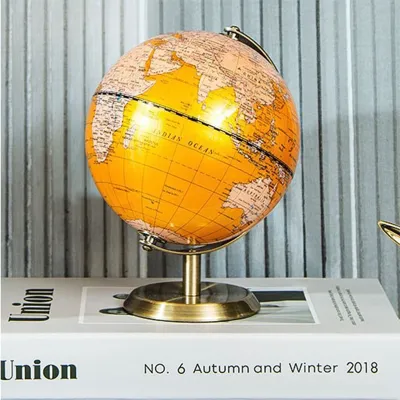 20/23cm Black Gold Rotating Globe English Home Office Decoration European Style Light Luxury Creative Crafts Ornament Globe