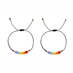 NEEUJ 2Pcs ปรับได้ปรับได้ สร้อยข้อมือหัวใจสีรุ้ง สีลูกอมสี เครื่องประดับโบโฮ สร้อยข้อมือคู่ หวานหวานแหววว สีสันสดใส สร้อยข้อมือถักมิตรภาพ คนรักการรัก