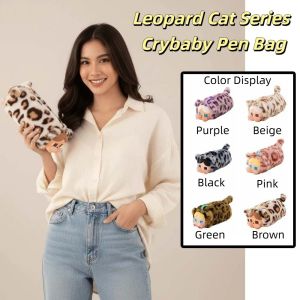 ZHAOCAIMAO Cartoon Crybaby Pen Pouch PVC Large Capacity Skincare Storage Pocket Toiletry Organizer Furry Leopard Cat Series Makeup Bag Travel