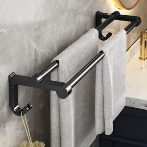 MEIDOO Thickened bathroom towel rack black gold metal aluminum punch-free wall rack