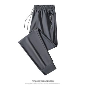 Z1BEE 2025 Student Casual Sports Pants Men Ice Silk Thin Breathable Straight Joggers Wide Leg Summer Loose Elastic Waist Plus Size
