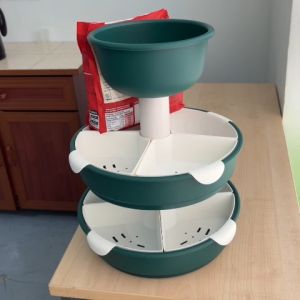 3 Tier Rotating Snack Fruit Tray 360° Rotating Plastic Food Organizer Serving Storage Tray