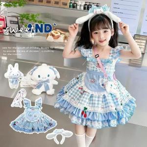 Sanrio Cinnamoroll Childrens CosPlay Kuromi Dress Blue Girl Strap Skirt My Melody Dress Princess Dress Girls Birthday Gifts