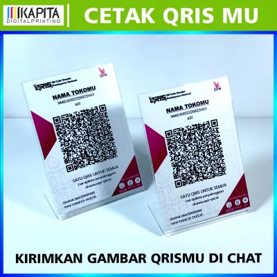 (Paket Lengkap) Cetak Qris & Akrilik Stand Berdiri Tipe L | Cetak Qris Akrilik Termurah Siyap Pakai | Acrylic Standing