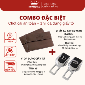 Combo Đặc Biệt Chốt Cài Dây An Toàn Ô tô Kèm Ví Da Đựng Giấy Tờ – Loại Cao Cấp Có Logo Đầy Đủ Các Hãng Xe