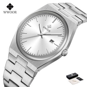WWOOR Watch For Men Stainless Steel Business Texture Design Waterproof Quartz Wristwatches Calendar Watch Men For Free Box-901