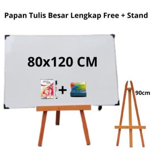 1 Set Papan Tulis Besar + Penyangga Besar 90cm - Papan Tulis 80x120/100x120 Free Spidol Penghapus