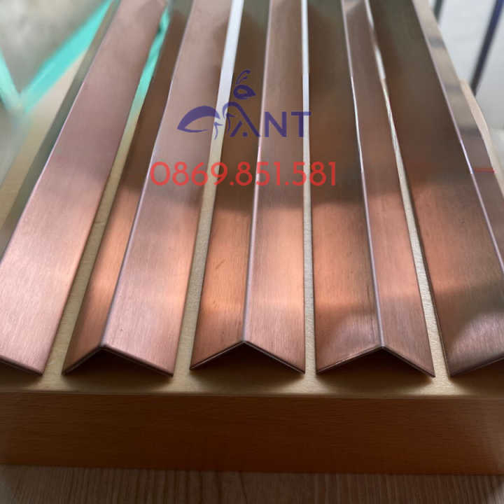 Nẹp inox chữ V vàng hồng xước, Nẹp v inox, nẹp ốp góc tường, ốp góc cầu ...