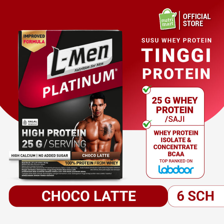 L-Men Platinum Choco Latte 6 sachet - 25g Whey Protein - 5,9g BCAA  dilengkapi Creatine, L-Glutamine & L-Carnitine | Lazada Indonesia