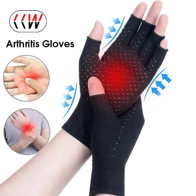 CCW 1Pair Compression Gloves Hand Copper Arthritis Gloves Joint Pain Relief Half Finger Anti-slip Therapy Gloves For Womens Mens