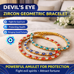 Evil Eye Zircon Geometric Bracelet Rhinestone Lucky Blue Eyes Charm Bracelet Women Lucky Amulet Protection Adjustable Wristband Charm Jewelry 邪眼锆石几何手链