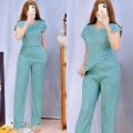 D&C Plain Basic Round Neck Top Continues Terno Pants Coords Set Trendy Women Casual. 