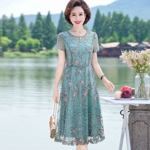 Mn♢váy trung niên cho mẹ 50 tuổi đi tiệc Đam body dành cho trung niên Đầm Cưới Che Bụng Bằng Vải Voan Phong Cách Phương Tây Thời Trang Mùa Hè Hàng Mới Dành