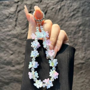 COUPLECOL Lấp lánh Dây đeo điện thoại di động Chuyển màu pha lê Hoa đính hạt Dây đeo điện thoại cổ tay Làm thủ công Nhựa Thời trang mùa hè