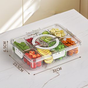 Keranixy 8 Grids Divided Serving Tray with Lid Divided Storage Box Container Kitchen Fresh-keeping Boxes