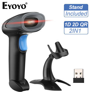 Eyoyo Cầm Tay 2in1 2.4G Không Dây 1D 2D USB quét mã vạch Có Dây Kết Nối Có Thể Sạc Lại mã vạch QR Scan Reader Cho Hàng Tồn Kho Làm Việc Với Windows XP Mac OS Linux