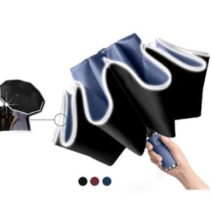 MECOME ป้องกันแสงแดด UPF50+ ร่มอัตโนมัติ ไวนิล แถบสะท้อนแสง ร่มพับสามตอน ทนทาน ความต้านทานลม ร่มพับ สำหรับกลางแจ้ง