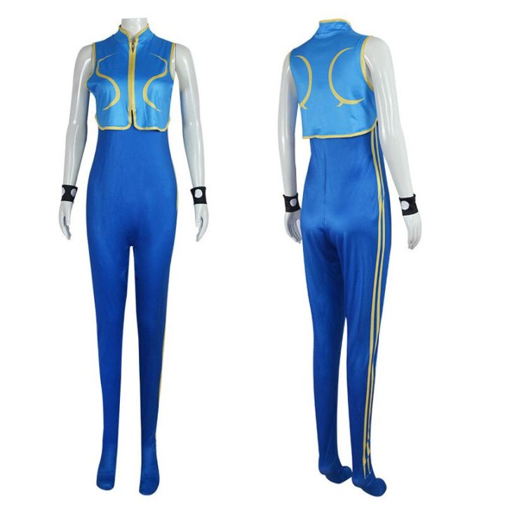 Games Chun Li Cosplay Costume Blue Bodysuit Battle Jumpsuit Women Girls ...