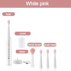 Sonic Electric Toothbrush 5 Modes USB Rechargeable Bulid in 2 Mins Timer IPX7 Waterproof with Brush Heads and Facial Cleaning Brush Head