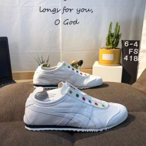 Original Tiger Shoes Classic MEXICO 66 White/rainbow Buckle Mens and Womens Canvas Non-slip Lazy Shoes Comfortable Breathable Casual Sports Shoes