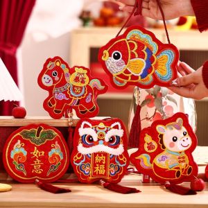 OPEAREY Paper Material Red Envelope Embroidery Design Red Color Gift Bag Blessing Crossbody Strap Red Packet Chinese  Year