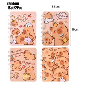 2ชิ้น A7 Capybara สมุดบันทึกแบบมีขดลวดการ์ตูนเขียนด้วยบัญชีแยกประเภทหนังสือบันทึกพกพาสะดวกน่ารักสมุดบันทึกโรงเรียนสำนักงานมินิ Flip Loop