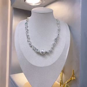 Một mảnh dây chuyền bạc bị vỡ S925 Vòng tay bạc hình tam giác không đều dây chuyền ngọc trai cho phụ nữ đa năng và hợp thời trang