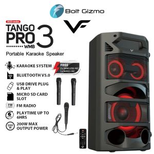 Vinnfier VF Tango Pro 3 WMB DUO TWS Portable Karaoke Bluetooth Speaker & Free 2 Wireless & 1 Wired Microphone