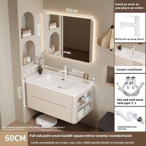 Inligent Bathroom Cabinet Large Space Mirror Cabinet Ceramic Integrated Basin Toilet Cabinet