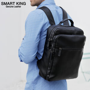 Smart King Korean Large Capacity Genuine Cow Leather For Men Fashion Backpack Business Casual 14 Inch Laptop Bag Outdoor Shoulder Bag