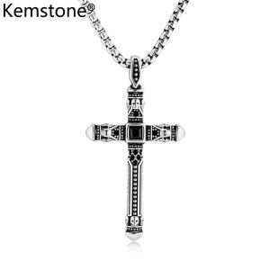 สร้อยคอเหล็กกล้าไร้สนิมข้าม Kemstone สำหรับผู้ชายสร้อยคอจี้ชุบทองเครื่องประดับแนวพังก์