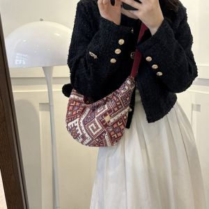 IU MISS Bohemian Ethnic Style Shoulder Bag Underarm Bag Large Capacity Canvas Crossbody Bag Elegant Coin Purse Embroidery Message Bag Outdoor