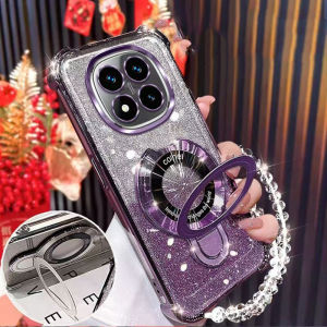 Đối với Huawei Honor 200 300 90 80 70 60 50 Pro Smart Lite Vỏ điện thoại chống sốc Long lanh Giá đỡ từ tính Vòng đeo tay Vỏ mềm