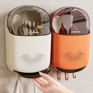 GLOBECART Plastic Material Kitchen Cutlery Storage Box Large Capacity With Lid Spoon and Chopstick Organizer  Dustproof Design Dustproof Container Kitchen Use