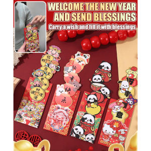4 Pack/Bag[2025 New Year Pull-Out Chinese Red Envelope]【爆款】创意抽拉卡通新年压岁包 卡通春节国潮红包Personalized Creative Red Envelope For The Year Of The Snake/Cartoon Lucky Money Bag/Spring Festival Cartoon New Year Chinese Red Envelope