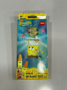 🖌️🌈 Bộ Sáp Màu Dầu 12 Màu Deli – Hình SpongeBob Siêu Dễ Thương