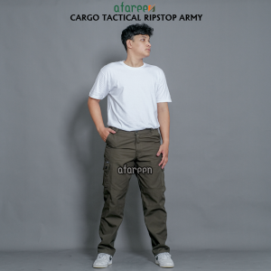 AFAREEN Celana Cargo Pria Ripstop Tactical Reguler Full Length Warna Army/Abu/Hitam Size 28-38