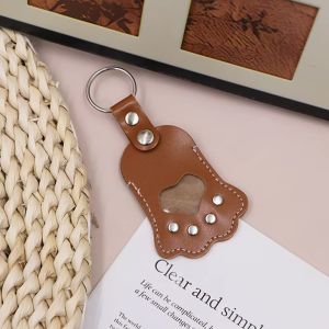COSE PU Leather Pet Hair Memorial Keychain Hair Grooming DIY Handmade Paw Shape Keyring Cat Dog Keychain Multifunctional Pet Hair Storage Bag Backpacks Shoulder.