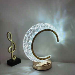SXH Modern minimalist moon-shaped acrylic crystal warm-light night light LED Charging Ornament USB Bedroom bedside ambient lighting