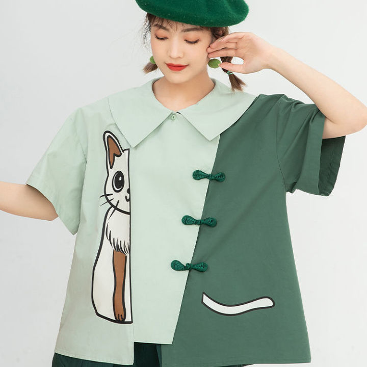 Cute Cat Shirt Korean for Women Youth Plus Size Chubby Casual Traditional  Chinese Buttons Design Shirt Short Sleeve for Teens Girls on Sale Lazada 