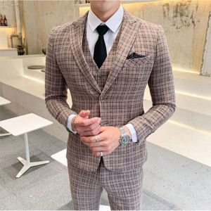 Suits Set for Men ( Suit Vest Pants ) Korean Original Slim Fit Formal Dinner Office Court Business Comfortable Male Blazer