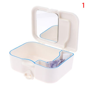 ฟันปลอมฟันปลอมแบบพกพาRetainer OrganizerจัดฟันCassetteพร้อมกระจกและแปรงทำความสะอาดฟันปลอมCare Oralสุขอนามัย