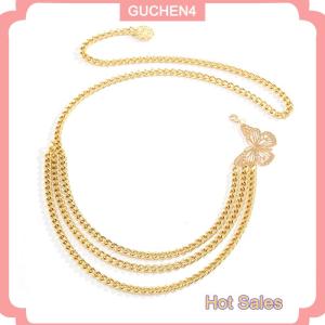 GUCHEN4🎀 Tính Khí Bướm Eo Chuỗi Thanh Lịch Nhiều Hai Lớp Bướm Tua Eo Chuỗi Vành Đai Cho Phụ Nữ Thời Trang Kim Loại Cao Eo Cơ Thể Chuỗi Ăn Mặc Phụ Nữ Vành Đai