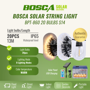 BOSCA String Light S14 Solar Warm 20 bulbs 13 meters IP65 Outdoor Waterproof Remote control Christmas lights Atmosphere holiday New Year light BPT-860