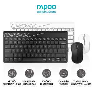 Bộ bàn phím chuột không dây Rapoo 8000M (Bluetooth 3.0/4.0/USB) - Kết nối đa thiết bị